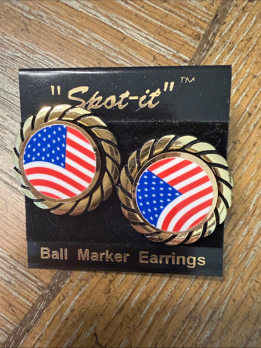 Spot-it Gold-Tone American Flag Ball Marker Earrings - Red, White & Blue